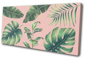 Tropische Blätter Aquarell Blumen EINZELNE LEINWAND WANDBILD Bild Druck - Bild 1 von 1