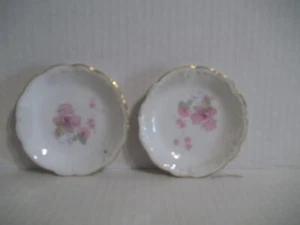 2 Vintage LS&S Carlsbad Austria Pink Roses Round Scalloped Gold Edge Butter Pat - Picture 1 of 5