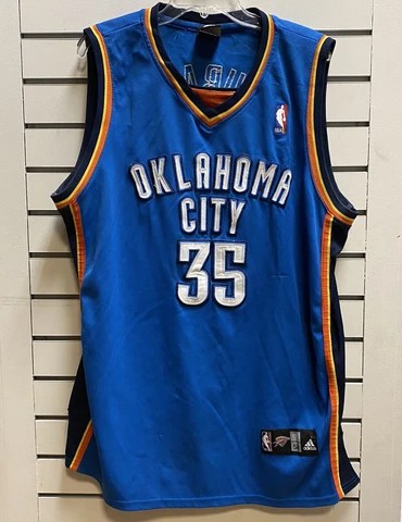 Adidas Mens Sz 50 Oklahoma City Thunder Jersey Kevin Durant #35 Blue OKC Sewn Cover