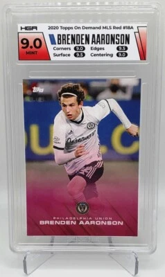 Brenden Aaronson 18A - 2020 Topps MLS Playoffs Red Parallel 08/10 - 9.0 HGA - Image 1 of 3
