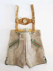 Boys Lederhosen Vintage Bavarian Short Alls Suede Oktoberfest Authentic Leather - Picture 1 of 12