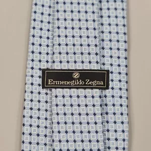 Ermenegildo Zegna Mens Silk Tie Blue Geometric Check Made In Italy - Picture 1 of 7