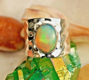 Art Design Breit 925er Silber Ring Opal Multicolor 54 55 56 58 60 Hammerschlag - Bild 1 von 12