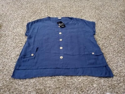 New Avenue Shirt Womens 30/32 Blue Pullover Blouse Short Sleeve Viscose - Image 1 of 4