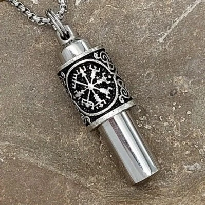 Collar urna brújula vikinga Vegviser urna de cremación joyería para hombres para cenizas Foto 1 de 4