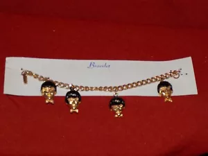 The Beatles Metal Enameled Fab 4 Busts Charm Bracelet On Card 1964 UNUSED - Picture 1 of 5