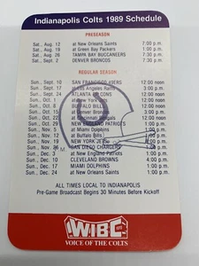 1989 Indianapolis Colts NFL Pocket Schedule Sponsor WIBC 1070 & Marsh - Picture 1 of 2