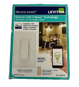 Leviton Decora Z-Wave Wippschalter Dimmschalter weiß/hellmandel 600W 120V - Bild 1 von 5