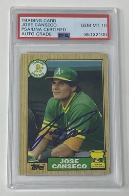 JOSE CANSECO Signed 1987 Topps Rookie Card Slabbed PSA 10 Gem Mint Autograph - Image 1 of 4