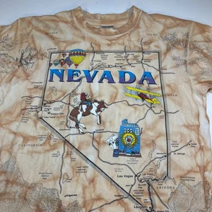Vintage NEVADA Map All Over Print TEE T SHIRT Sz Mens L 1990s 90s - Picture 1 of 6