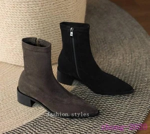 Women's Faux Suede Side Zip Pointed Toe Ankle Boots Casual Party Prom Club Shoes - Picture 1 of 26
