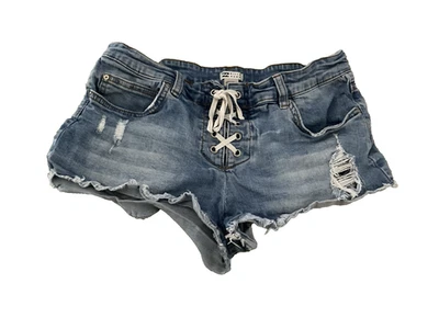 Pantalones Cortos de Jean Billabong Lite Corazón Con Cordones Frontales Envejecidos Corte Talla 27 Mini Foto 1 de 4