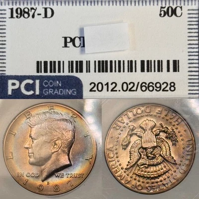 1987-D 50C Kennedy Half Dollar, Ungraded PCI Holder- Rainbow Album Toned - Image 1 of 4