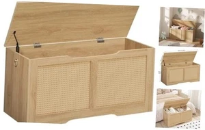 Storage Bench, 39.3" Toy Box, Rattan-Like 39.3"L x 15.7"W x 19.7"H Natural - Picture 1 of 8