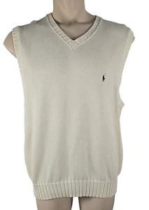 BESCHREIBUNG LESEN - Polo Ralph Lauren Herren Creme Baumwolle V-Ausschnitt Pullover Weste Gr. XL - Bild 1 von 4