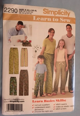 Unused pattern Simplicity 2010 LEARN TO SEW pants unisex child XS-L, adult XS-XL - Image 1 of 2