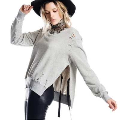 Pam & Gela Juicy Couture Distressed Tie Side V Neck Sweatshirt Oversized Small - Image 1 of 4