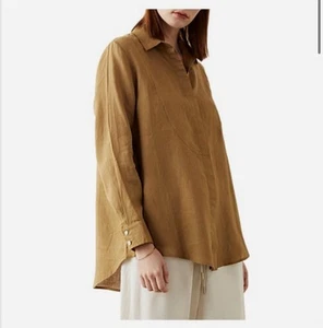 Marle Devon Shirt Womens Sz 8 Cognac 100% Flax Linen Button Up NWT RRP$230 - Picture 1 of 12