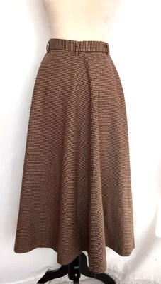 Vntg Ralph Lauren Blue Label Brown Wool Houndstooth Long Flared Skirt Size 4 USA - Image 1 of 4