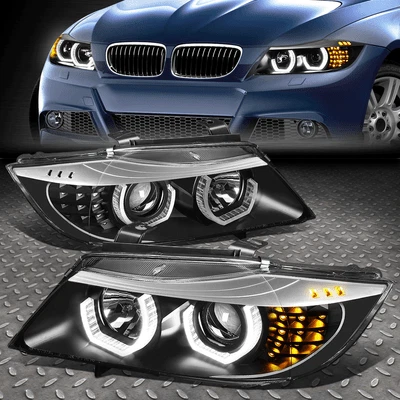 [LED U-HALO]FOR 09-12 BMW 3-SERIES E90 BLACK HOUSING PROJECTOR HEADLIGHT LAMPS - Image 1 of 4