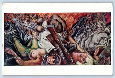 Ciudad de México México Postal Palacio de Bellas Artes Gran Mural Por J Clemente década de 1930 Foto 1 de 2