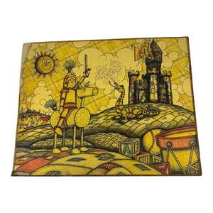 Vintage 70er Jahre Kinder Wandbild Deko Original Stift Gemälde / doppelseitig. RAR - Bild 1 von 15