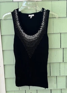 Cache XS black stretch rayon top with beads in the front elegant sleeveless - Picture 1 of 6