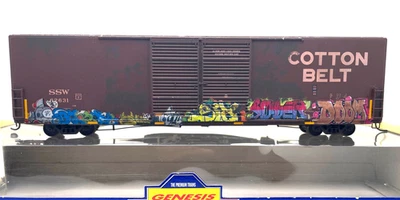 HO ATHEARN GENESIS G41340 FMC 60' BOX CAR COTTON BELT SSW WEATHERED GRAFITTI - Image 1 of 3