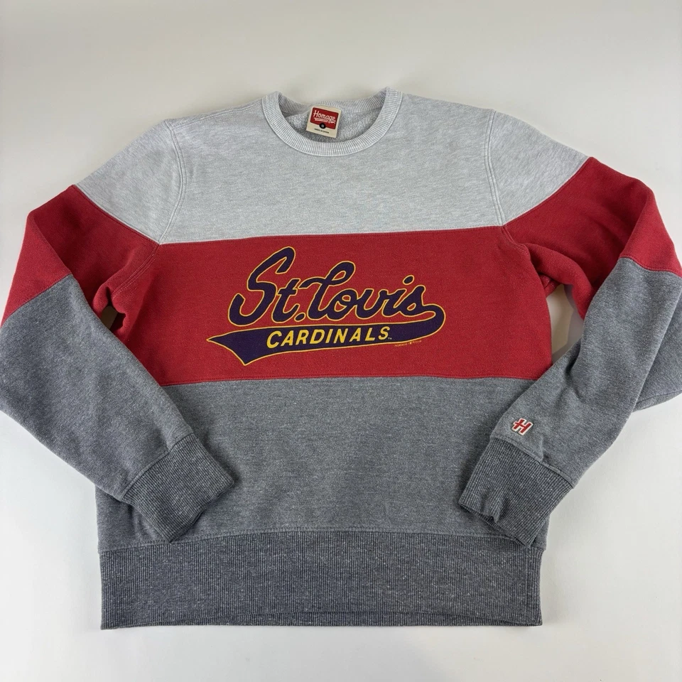 Homage St Louis Cardinals 运动衫男式小号红色灰色圆领色块 MLB — 第 1/4 张图片