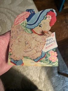 Tarjeta de cumpleaños Gibson troquelada brillante vintage de los años 40 ¡Feliz cumpleaños mamá!) Pato  - Imagen 1 de 8