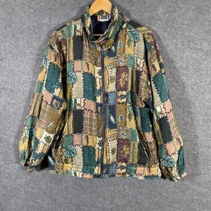 EVR Jacket Womens Large Green Pink Gold Silk Colourful Patchwork Vintage 60s - Picture 1 of 13