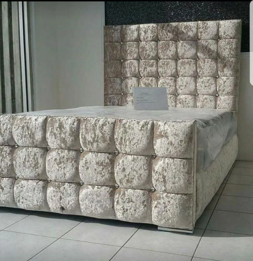 New Double Crushed Velvet Fabric Chesterfield Sleigh bed frame all sizes colours