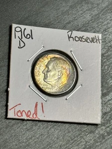 1961 D Roosevelt Silver Dime Gem BU Uncirculated MS+ Toned Toning Coin (Raw13897 - Picture 1 of 8