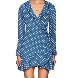 FiveSeventyFive Vestito Avvolgente Pois Crepe Stropicciato Minidress Blu Tg XS Nuovo con etichette  - Foto 1 di 11