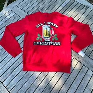 Christmas Womens Red Sweatshirt Size S Neck Long Sleeve Pullover Hybrid Apparel - Picture 1 of 9