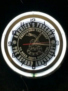  Orologio al neon bianco 2° emendamento NUOVO CON SCATOLA 18 pollici doppio orologio al neon  - Foto 1 di 1