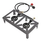 Double Propane Gas Burner Stove Camping BBQ Cooker Cooking With Regulator Hose