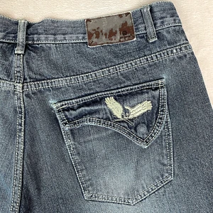 Carbon Black Boot Jeans Mens 38x30 Embroidered Skull Flap Pocket Grunge Hip Hop - Picture 1 of 10