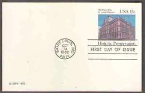 US. UX97. 13c. Old Post Office, St. Louis, Missouri. FDC. MNH. 1982 - Picture 1 of 1