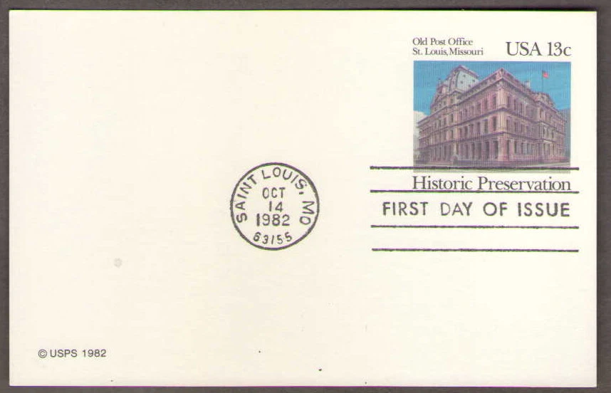 US. UX97. 13c. Old Post Office, St. Louis, Missouri. FDC. MNH. 1982 - Image 1 of 1