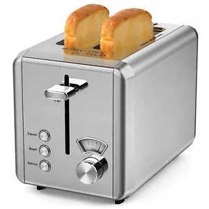 WHALL 2-Scheiben-Edelstahl-Toaster 6 Farbtoneinstellungen Bagel silber breiter Schlitz - Bild 1 von 7