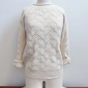 Elodie Girl Ivory White Long Sleeve Knit Sweater Girls Sz L NEW Scallop Wavy - Picture 1 of 12