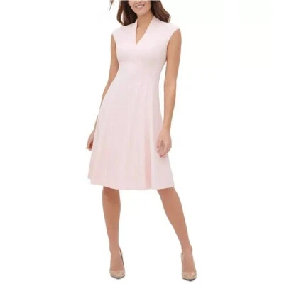 Tommy Hilfiger Womens 2 Ballerina Pink V Neck Scuba Knee Length Dress NWD BX41 - Image 1 of 4
