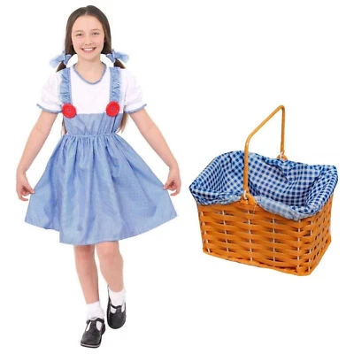GIRLS BOOK DAY KANSAS GIRL COSTUME AND BASKET SCHOOL KIDS DOROTHY FANCY DRESS - Image 1 of 4