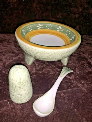 Juego de Cuencos Salsa Guacamole Cocina Cerámica Mexicana Arte Juego de Sal y Cuchara Foto 1 de 4