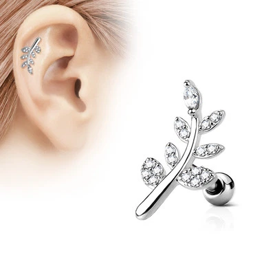 CZ Leaf Top Ear Cartilage Piercing Tragus Rook Snug Daith Barbell Stud - Image 1 of 2