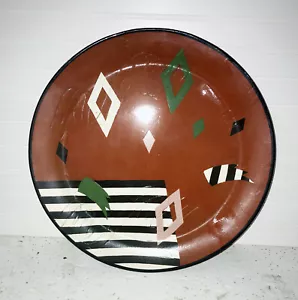 Signed Clay ART PLATTER Abstract Design Geometric 17"Glazed Modern FREE SHIPPING - Picture 1 of 9
