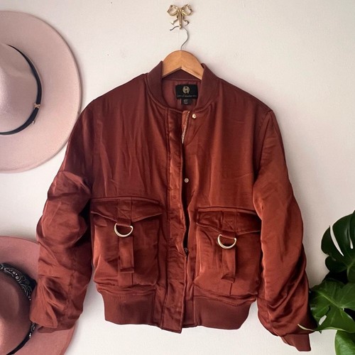 VETEMENTS Giacca pilota Ho Of Harlow 1960 raso marrone TAGLIA XS Siena anni 80 retrò glam