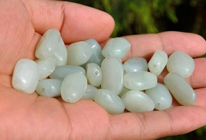6pcs Tumbled Natural White Nephrite Jade Gemstone Nugget Beads wholesale - Picture 1 of 6