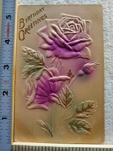Tarjeta postal cumpleaños felicitaciones rosa flor arte impresión tarjeta en relieve - Imagen 1 de 5